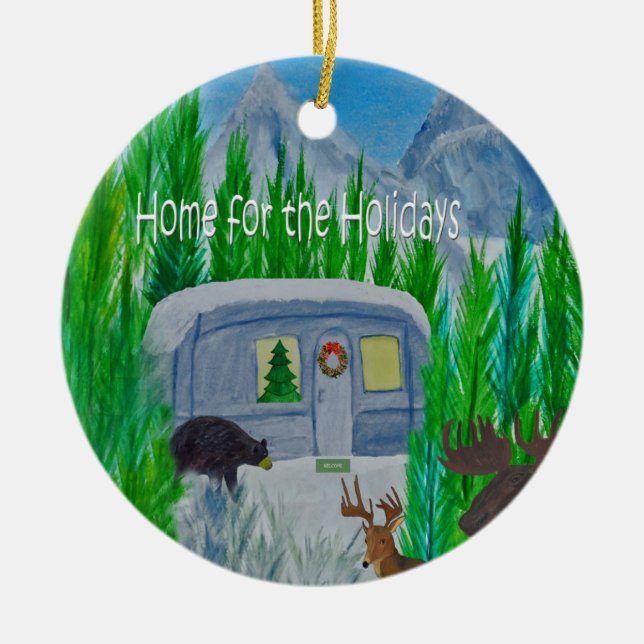 Luft-strömmande snowbundet återvideokamera julgransprydnad keramik (Framsidan)