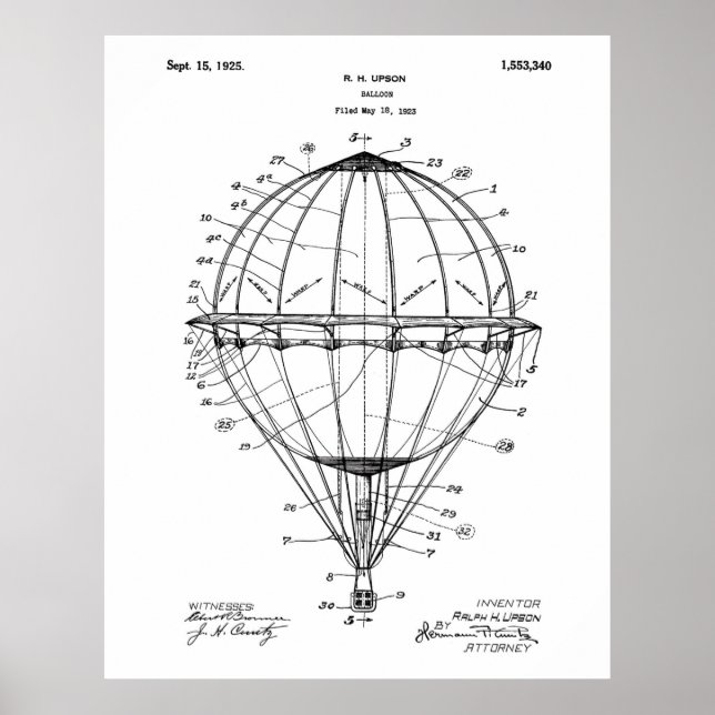 Luftballong 1925: Patent Art Poster White (Framsidan)