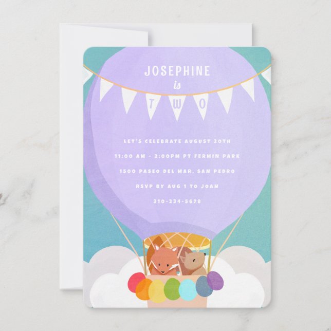 Luftballong 2:a födelsedagen Party Inbjudningar (Framsida)