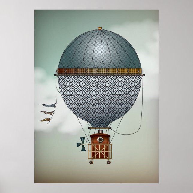 Luftballong Airship Indigon | Steampunk Travel Poster (Framsidan)