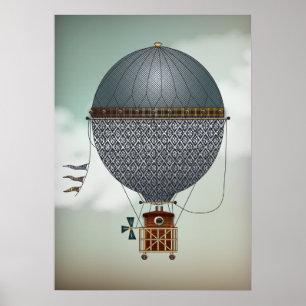 Luftballong Airship Indigon   Steampunk Travel Poster