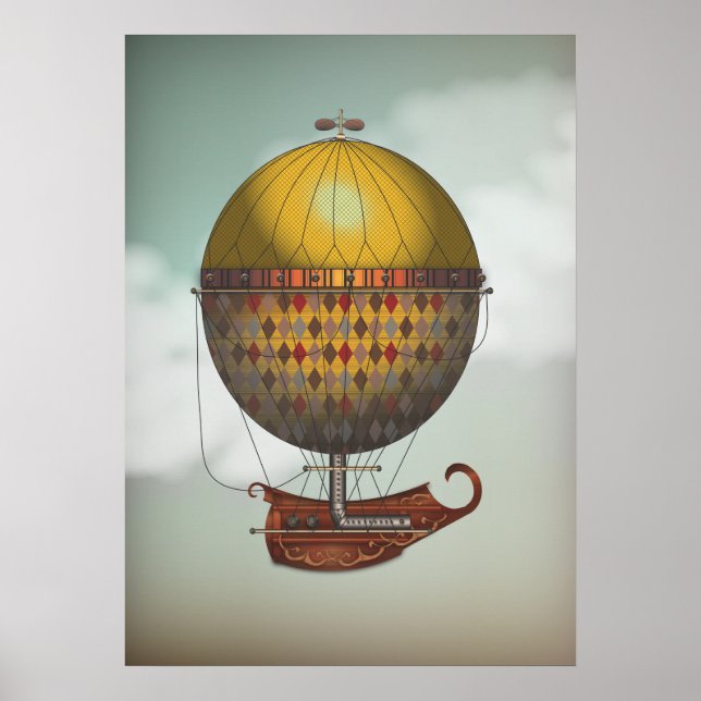 Luftballong Airship Nautisme Steampunk Travel Poster (Framsidan)