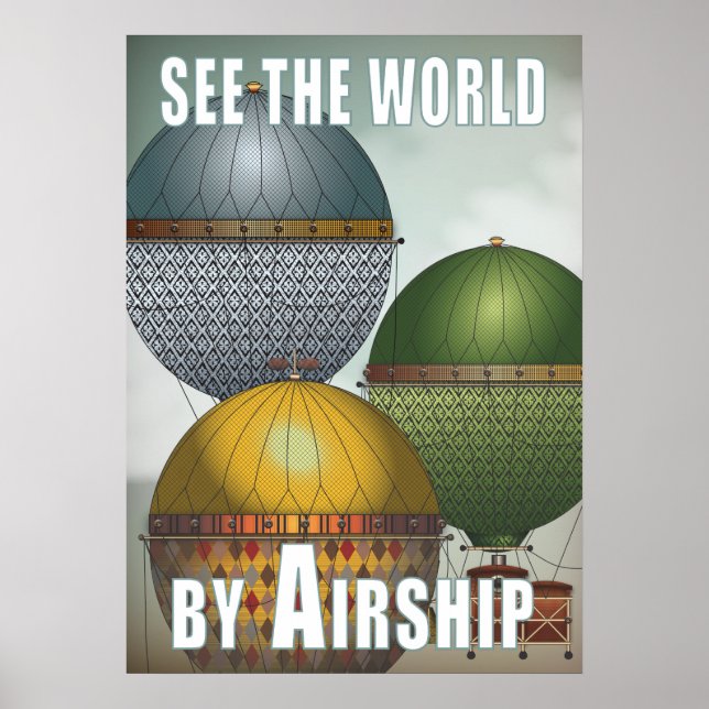 Luftballong Airship Trio Steampunk Travel Poster (Framsidan)