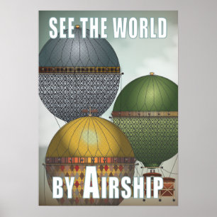 Luftballong Airship Trio Steampunk Travel Poster
