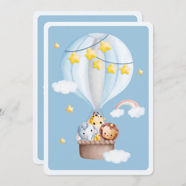 Luftballong Animals Pojke Baby Shower Inbjudningar (Fram/baksida)