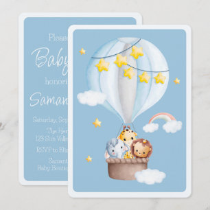 Luftballong Animals Pojke Baby Shower Inbjudningar
