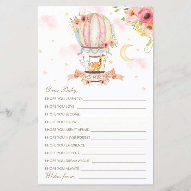 Luftballong Animals Shower Önskemål för Baby (Framsida)