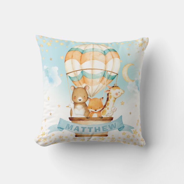 Luftballong Baby djur Boy Nursery Decor Kudde (Framsida)