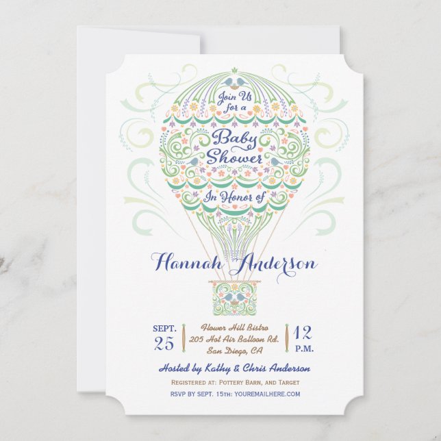 Luftballong Baby Shower Gender Neutral Inbjudningar (Framsida)