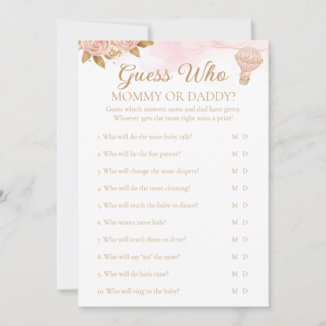 Luftballong Baby Shower Gissa vem aktivitet Inbjudningar (Framsida)