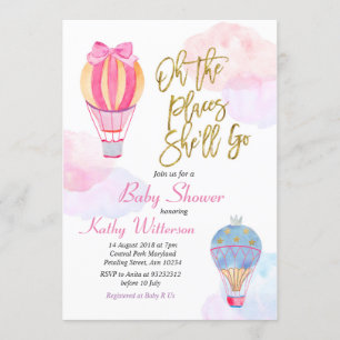 Luftballong Baby Shower-inbjudan flicka Inbjudningar