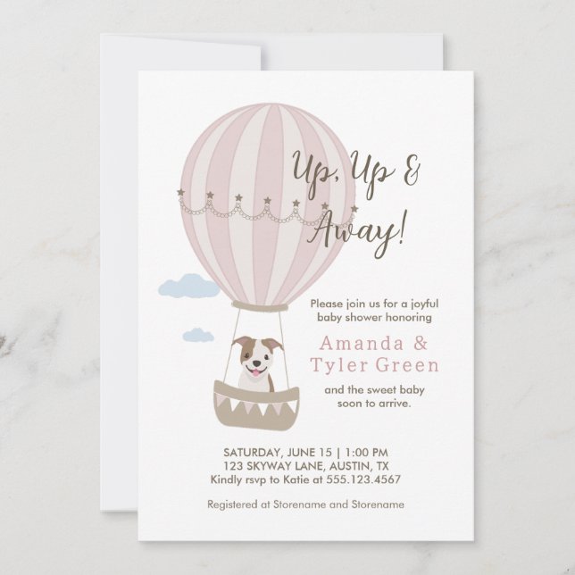 Luftballong Baby Shower Inbjudan med Cute Hund (Framsida)