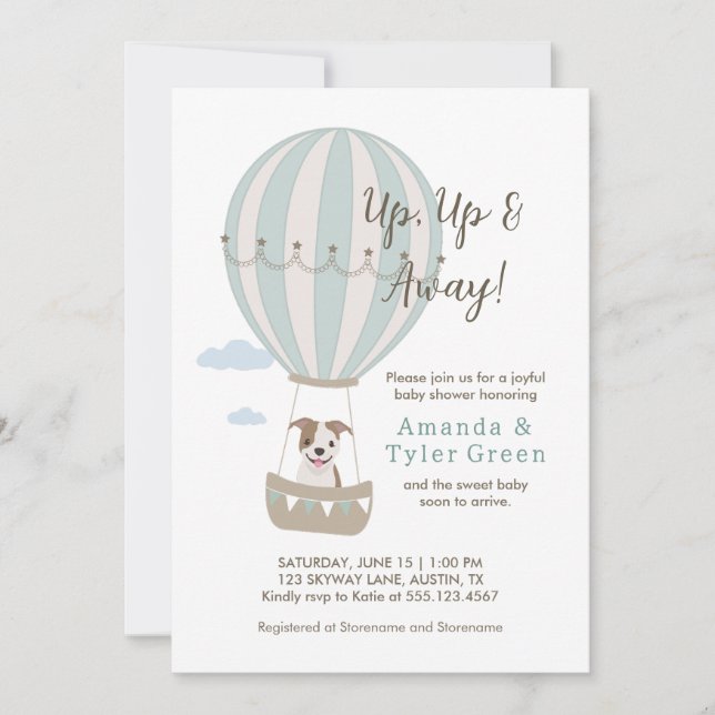 Luftballong Baby Shower Inbjudan med Cute Hund (Framsida)