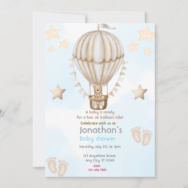 Luftballong Baby Shower Inbjudningar (Framsida)
