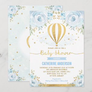 Luftballong Baby Shower Pastel Blue-Blommigt Inbjudningar