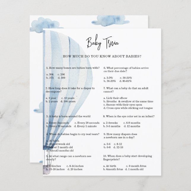 Luftballong Baby Trivia | Barnstödsspel (Fram/baksida)