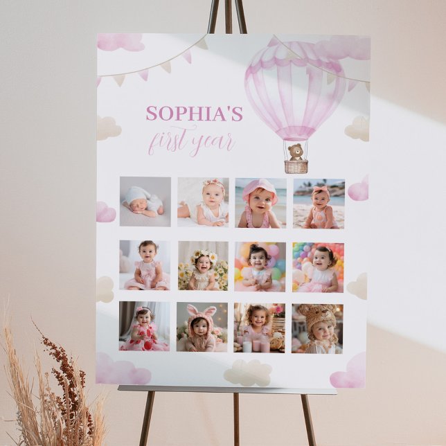 Luftballong Birthday 12 Photo Milestone Poster (Skapare uppladdad)