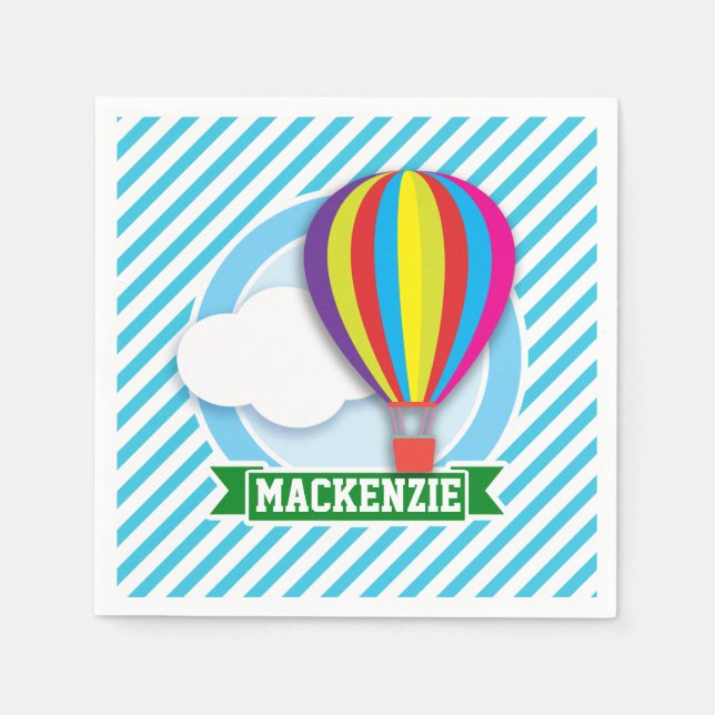 Luftballong; blå och vit Rand Pappersservett (Framsidan)