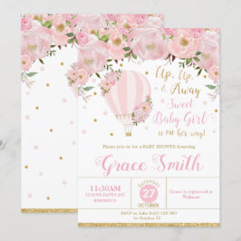 Luftballong Blommigt Baby Shower Girl Inbjudningar