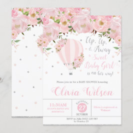Luftballong Blommigt Baby Shower Girl Silver Inbjudningar