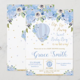 luftballong Blue Blommigt Baby Shower Boy Inbjudningar