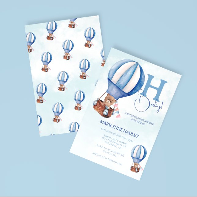 Luftballong Boho Blue Baby Shower Inbjudningar (Skapare uppladdad)