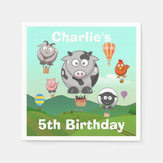 Luftballong Boskap Anpassningsbar Birthday Pappersservett (Framsidan)