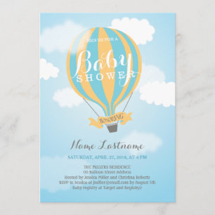 Luftballong Boy Blue Gult Baby Shower Inbjudan