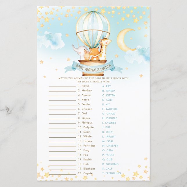 Luftballong Boy Cute Baby djur Match Game (Framsida)