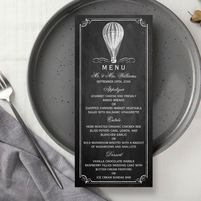 Luftballong Chalkboard Bröllop Menu Reklamkort (Skapare uppladdad)