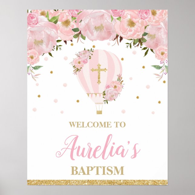  Luftballong Christening Baptism Välkommen Poster (Framsidan)