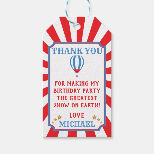 Luftballong Circus Carnival Birthday Gift Märkre Presentetikett (Framsidan)