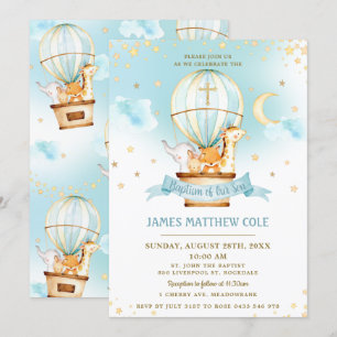 Luftballong Cute Animals Baptism Christening Inbjudningar