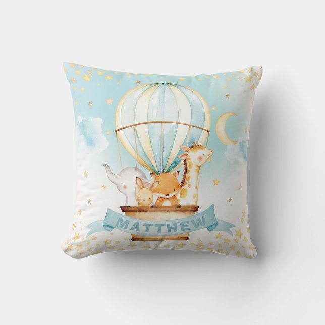 Luftballong Cute Animals Boy Nursery Decor Kudde (Framsida)