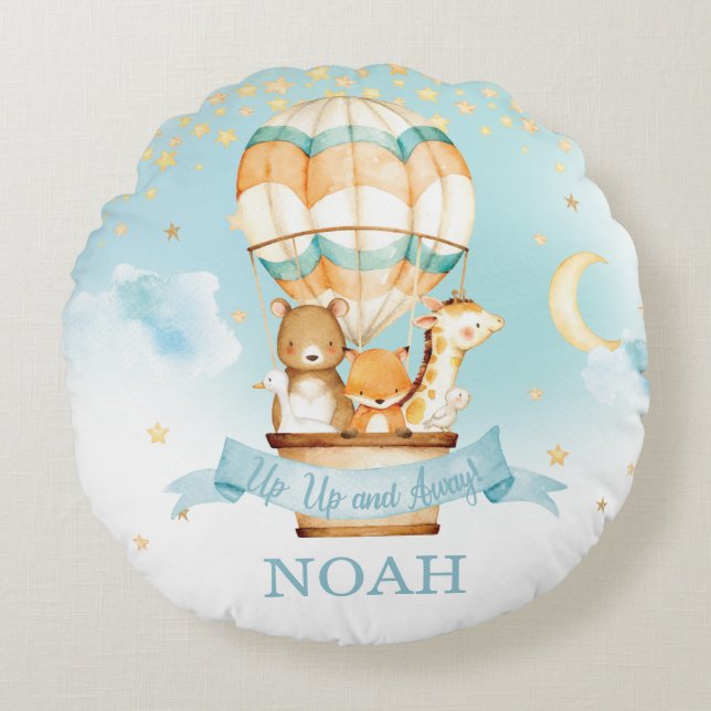 Luftballong Cute Baby djur Boy Nursery Decor Rund Kudde (Framsidan)