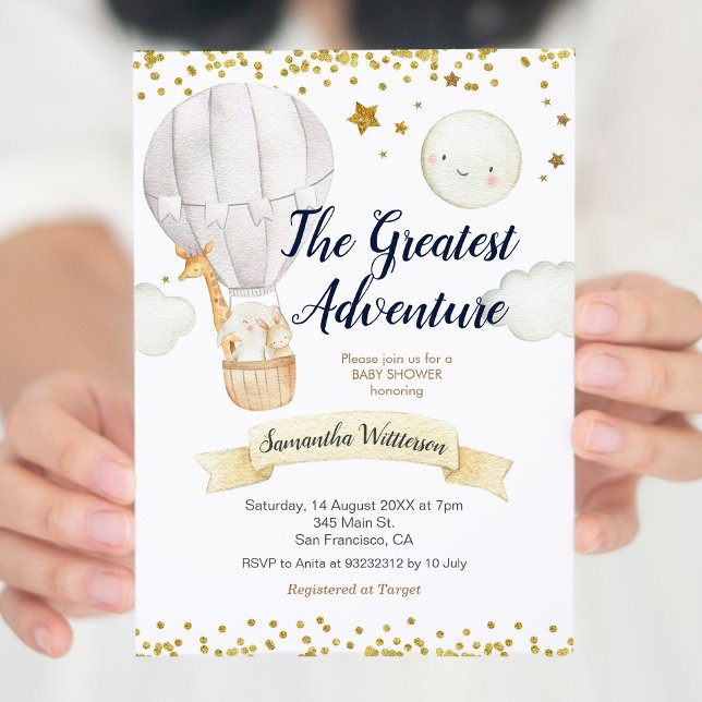 Luftballong den underbarare babyduschen i äventyr inbjudningar (Skapare uppladdad)