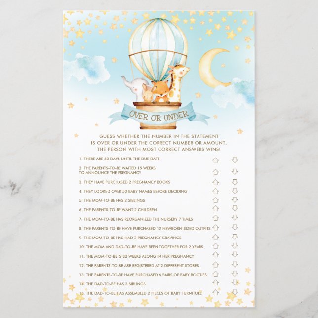 Luftballong djur över eller under spel (Framsida)