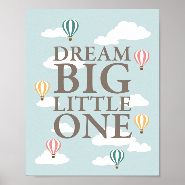 Luftballong Dream Big Little One Nursery Art Poster (Framsidan)