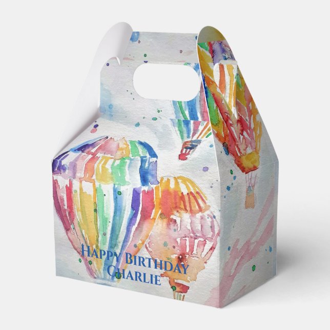 Luftballong - färgstarka pojkar Birthday Vatercolo Presentaskar (Framsidan Sidan)