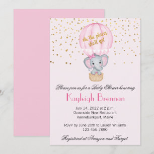 Luftballong Flicka Elephant Baby Shower Inbjudningar