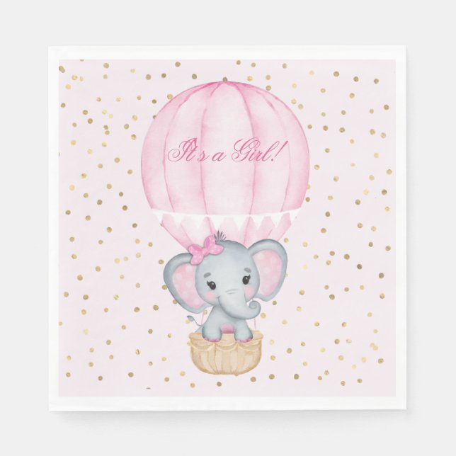Luftballong Flicka Elephant Baby Shower Pappersservett (Framsidan)