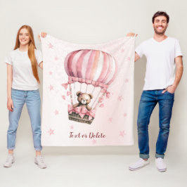 Luftballong för Nalle av vattenfärgen Cute Rosa Fleecefilt