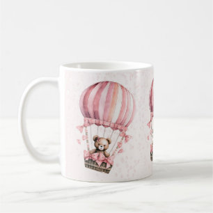 Luftballong för Nalle av vattenfärgen Cute Rosa Kaffemugg