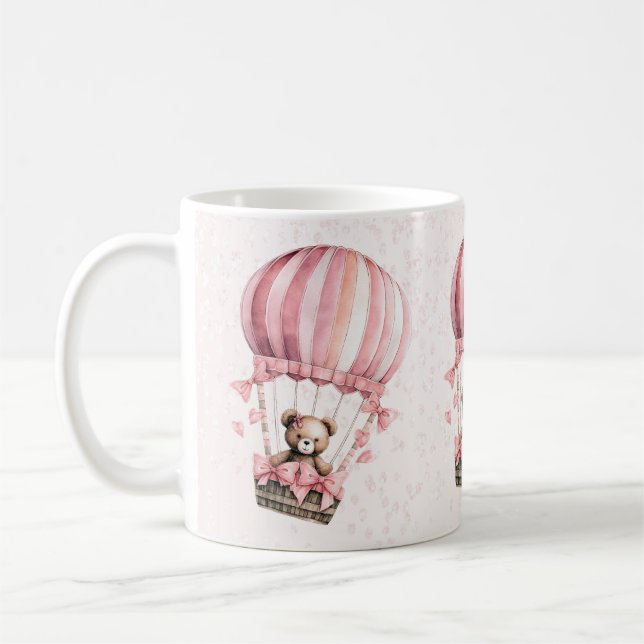 Luftballong för Nalle av vattenfärgen Cute Rosa Kaffemugg (Vänster)