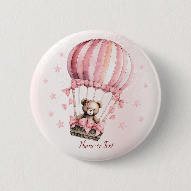 Luftballong för Nalle av vattenfärgen Cute Rosa Knapp (Framsida)