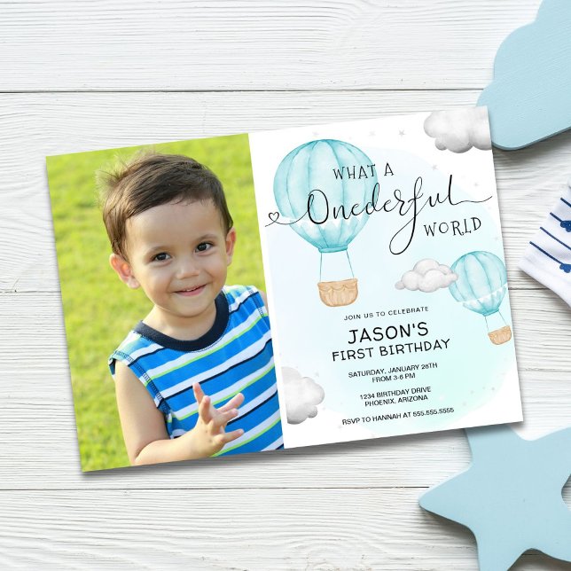 Luftballong Foto 1:a födelsedag Inbjudningar (Skapare uppladdad)