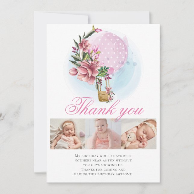 Luftballong Fotokollage Tack på födelsedagen Kort (Framsida)