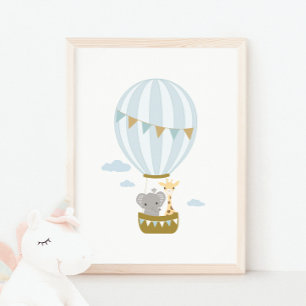 Luftballong Giraffe & Elephant Nursery Poster