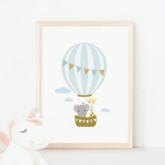 Luftballong Giraffe & Elephant Nursery Poster