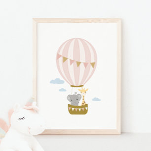 Luftballong Giraffe & Elephant Nursery Poster